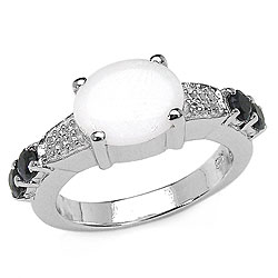 Sterling Silver Genuine Opal and Sapphire Ring