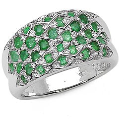 Sterling Silver Genuine Emerald Cluster Ring (Size 7)