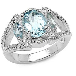 Malaika Sterling Silver Blue Topaz and White Topaz Ring