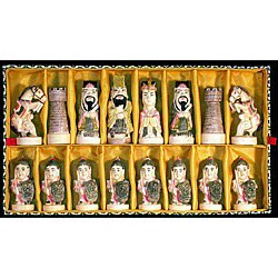 Hand-painted 'Chinese Court' Bone Chess Game Set