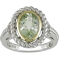 Miadora Silver and 14k Gold Green Amethyst Diamond Ring