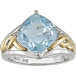 Sterling Silver and 14k Gold Sky Blue Topaz Ring