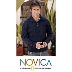 Alpaca Wool 'Ocean Blue' Men's Sweater (Peru)