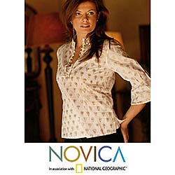 Beaded 'Golden Sunflower' Cotton Blouse (India)