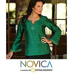 Beaded Silk 'Emerald Jaipur Princess' Tunic (India)