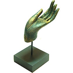 Painted Green Acacia Wood 'Hand of Buddha' Carving