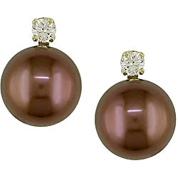 14k Gold Brown FW Pearl and Diamond Earrings (7-7.5 mm)