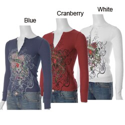 Ambiance Brand Junior's Vintage Print Thermal Top