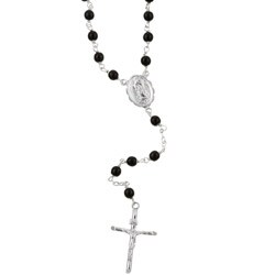 Sterling Essentials Sterling Silver 26-inch Black Jet Glass Bead Rosary Necklace