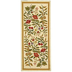 Hand-hooked Garden Ivory Wool Runner (2'6 x 6')
