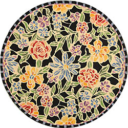 Hand-hooked Mosaic Black Wool Rug (3' Round)