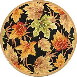 Hand-hooked Foliage Black Wool Rug (4' Round)