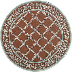 Hand-hooked Trellis Brown/ Turquoise Blue Wool Rug (5'6 Round)