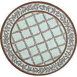 Hand-hooked Trellis Turquoise Blue/ Brown Wool Rug (3' Round)
