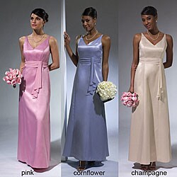 Jump Apparel Women's Satin V-neck Bridesmaid's Dress