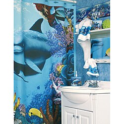 Deep Blue Shower Curtain and Hooks Set