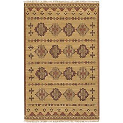 Hand-woven Tan Wool Rug (8' x 11')