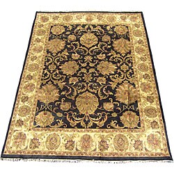 Indo Mahal Black/ Beige Wool Rug (9' x 12')