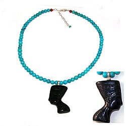 Turquoise and Carved Onyx Pendant Necklace