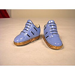 Limoges Blue Porcelain Shoe Keepsake Boxes (Set of 2)