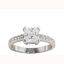 14k White Goldplated Princess CZ Bridal-inspired Ring