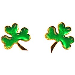 14k Gold Green Enamel Shamrock Earrings