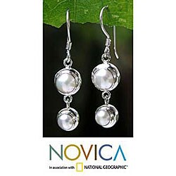 Silver 'Two Full Moons' Pearl Earrings (Indonesia)