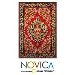 Indo Chain-stitched 'Autumn Beckons' Wool Rug (4' x 6')