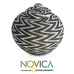 'Night Thunder' Beaded Rattan Basket (Indonesia)