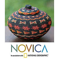 'Buttons and Bows' Beaded Rattan Basket (Indonesia)