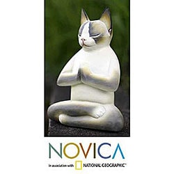 Wood 'Cat in Meditation' Statuette (Indonesia)