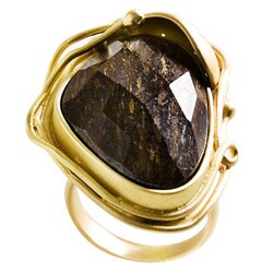 14k Gold Overlay Created Tiger's Eye Freeform Ring