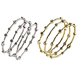Nexte 14k Gold Overlay CZ Abstract Bangle Bracelets (Set of 3)