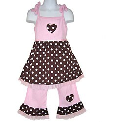 AnnLoren Girl's Baby Doll Polka Dot Capri Set
