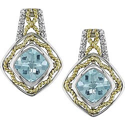 Silver and 10k Gold Blue Topaz and Diamond Earrings