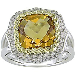 Silver and 10k Gold Citrine and 1/10ct TDW Diamond Ring