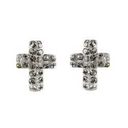 14k White Gold Crystal Cross Earrings