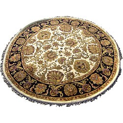 Indo Mahal Ivory/ Black Wool/ Cotton Rug (8' Round)