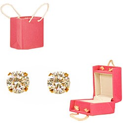 14k Gold CZ Earrings in Pink Handbag Box