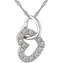 14k White Gold 1/10ct TDW Double Diamond Hearts Necklace