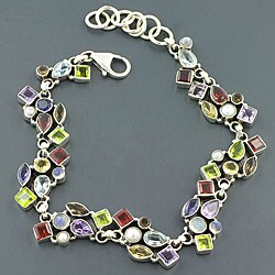 Sterling Silver Multi-gemstone and Pearl Bracelet (India)