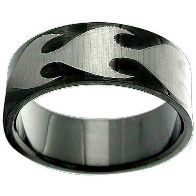 Stainless Steel Black Painted Tribal Flame Ring