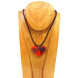 Red Glass Heart Sprial Necklace (Chile)