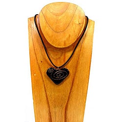 Black Glass Heart with Bronze Spirals Necklace (Chile)