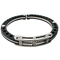 Stainless Steel and Black Rubber Cuff Bracelet