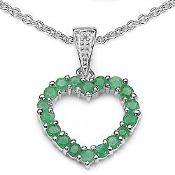 Malaika Sterling Silver Genuine Emerald and Diamond Heart Necklace
