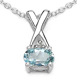Sterling Silver Oval Blue and White Topaz Necklace