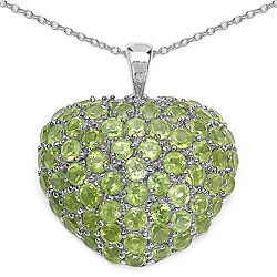 Silver Genuine Peridot Heart Cluster Necklace