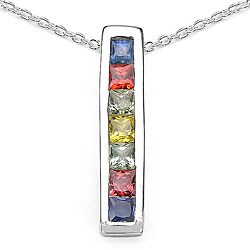 Genuine Multi-sapphire Silver Pendant