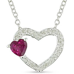 Silver Created Pink Sapphire and 1/8ct TDW Diamond Necklace (J-K, I3)